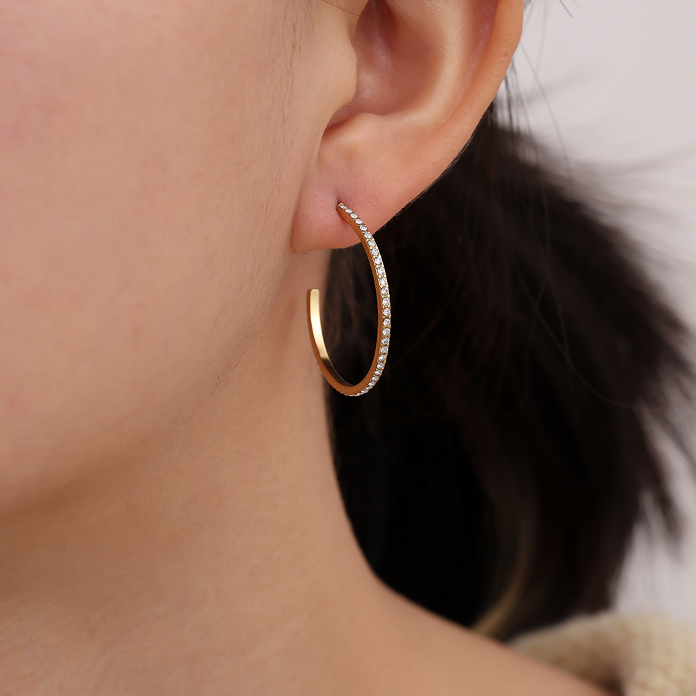 Edelstahl Ohrringe 30mm Simple Diamond Half Hoop