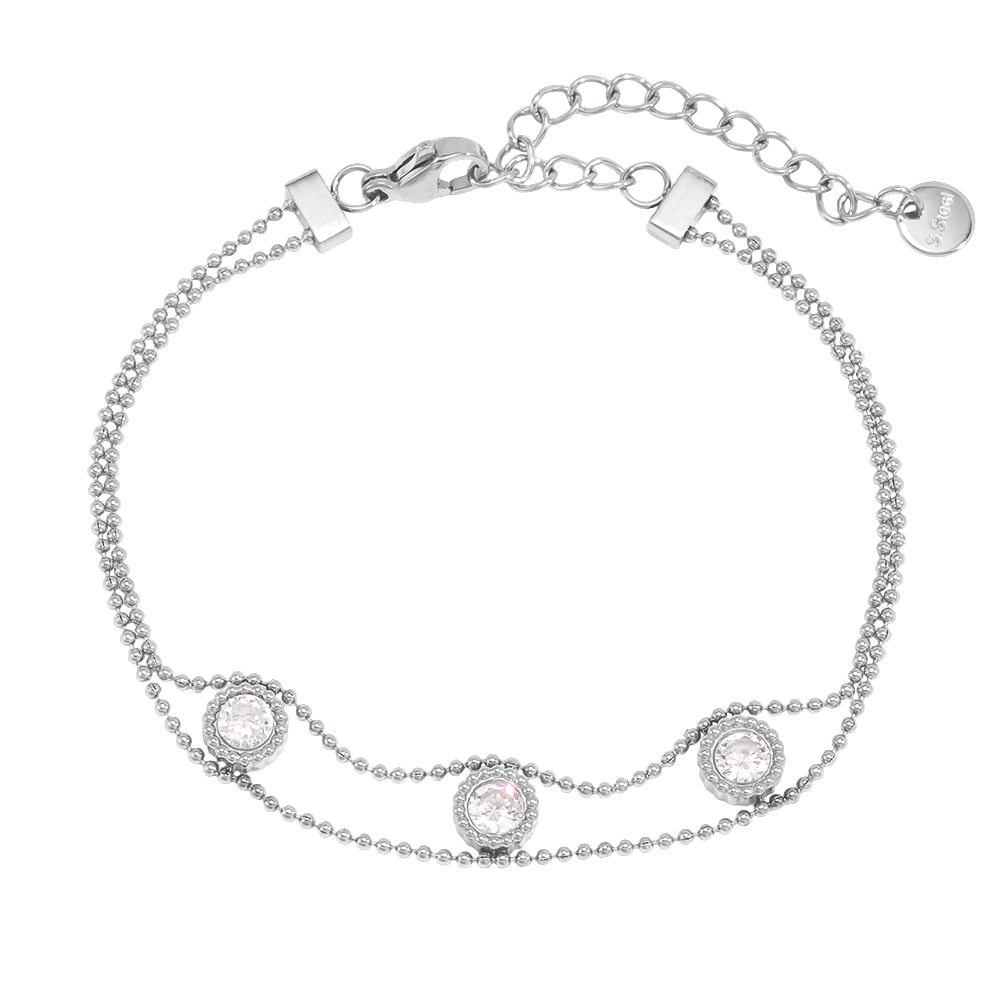 Edelstahl Armband 17.5cm Schlicht Zirkonia
