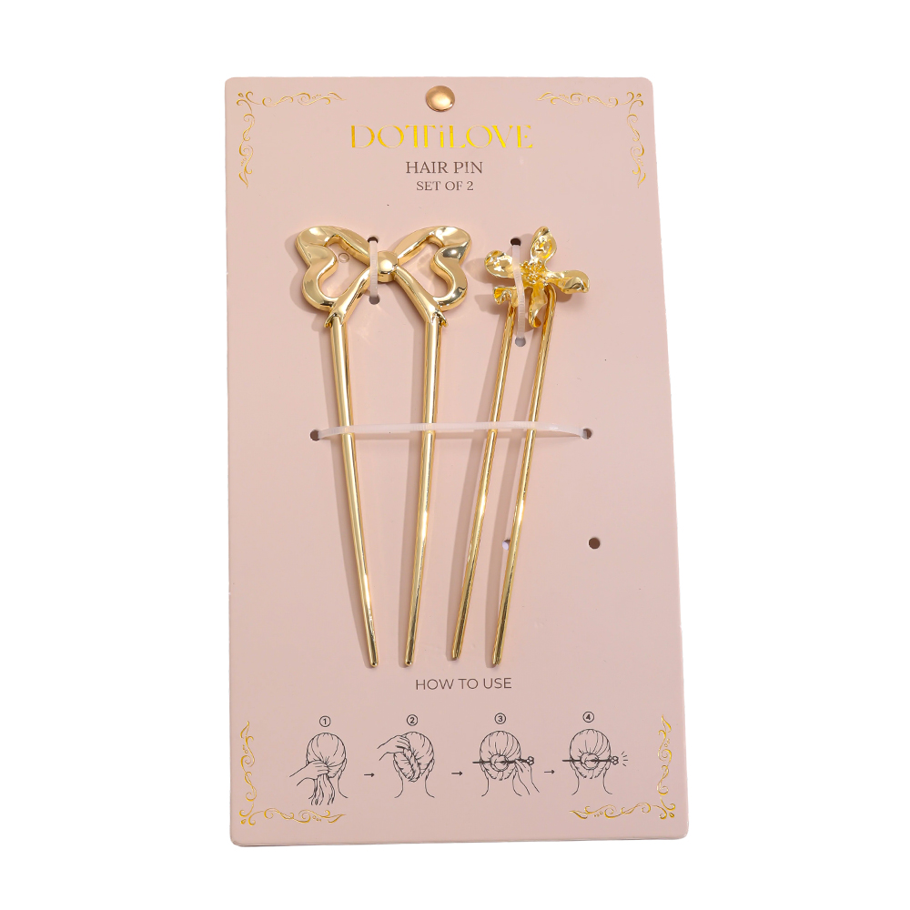12.5cm 2Stk. golden Schleifen und Blumen Haarnadel Set   