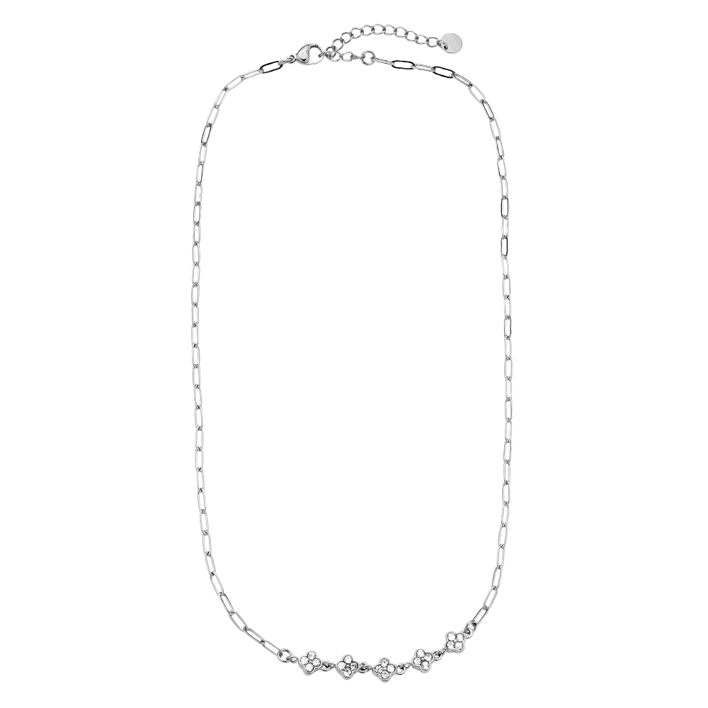 Edelstahl Halskette 41cm Three Diamond Flowers