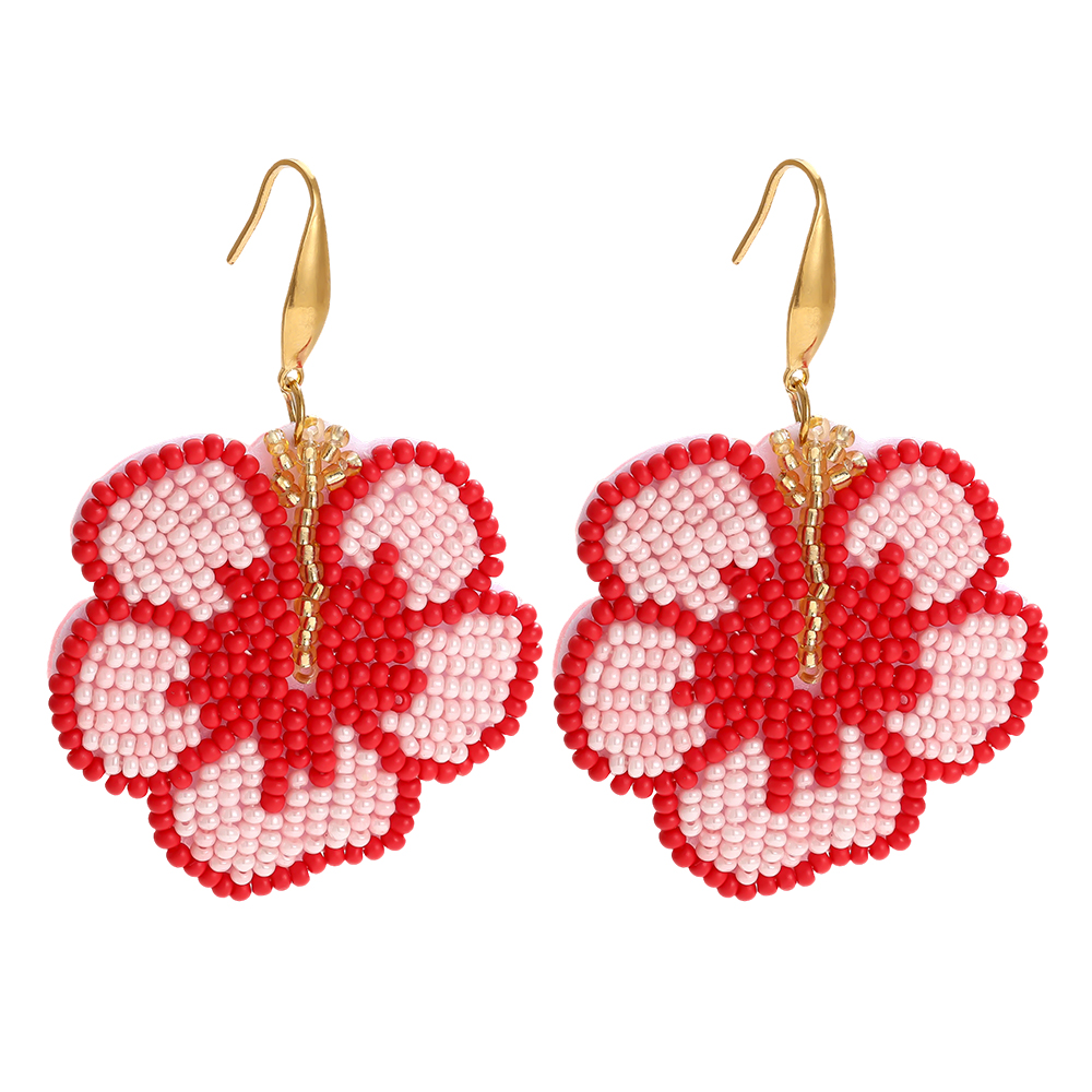 Edelstahl Ohrringe 65mm Rote Beads Blumen