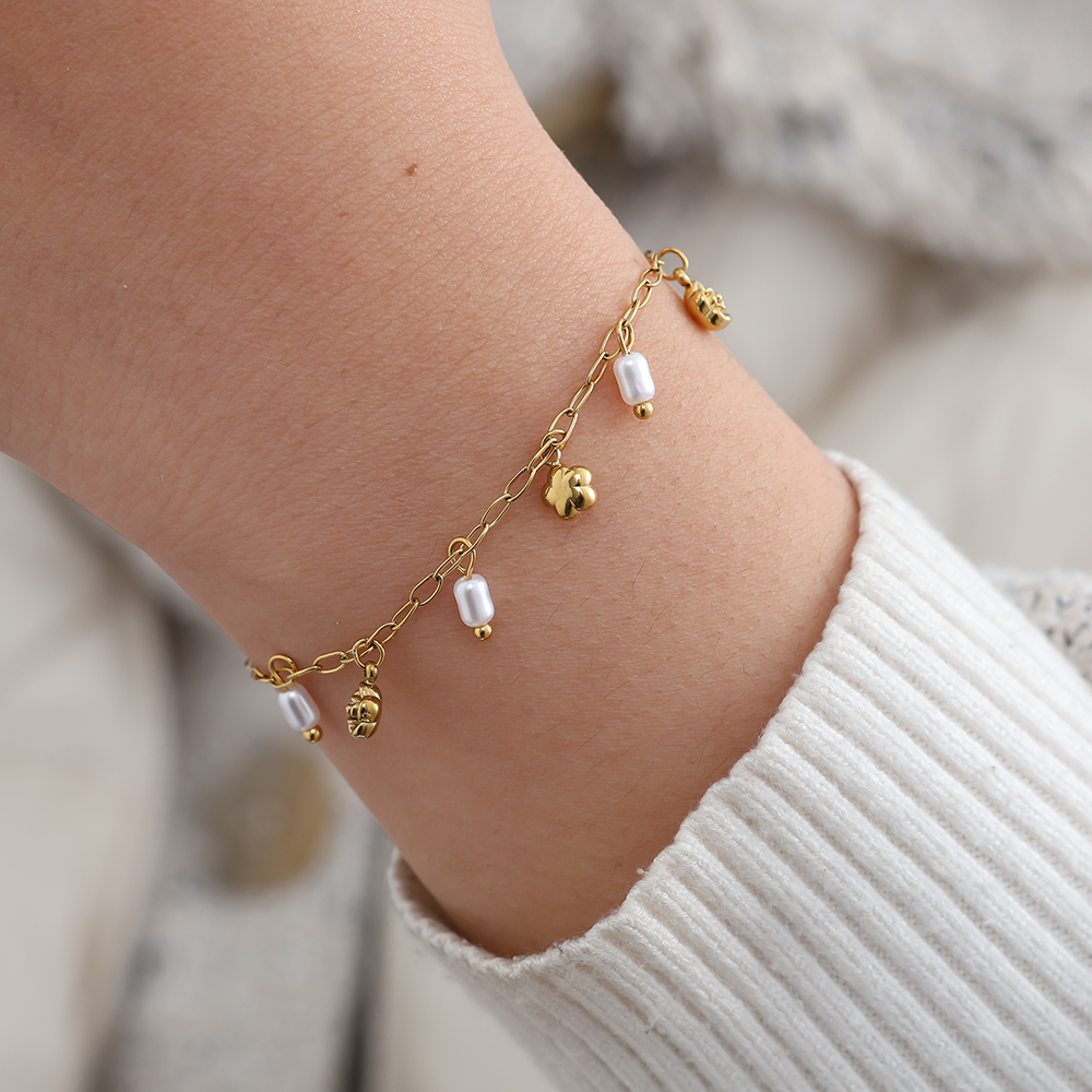 Edelstahl Armband 17cm Mini Flower And Pearl