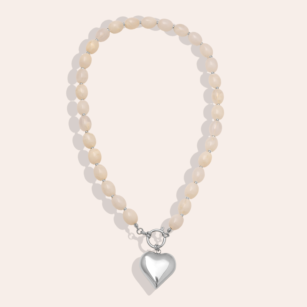 Edelstahl Halskette 48cm Heart In Acrylic Pearl