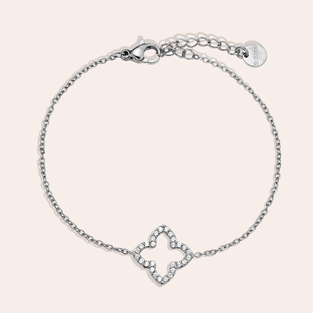 Edelstahl Armkette 17cm Classic Diamond Lucky Flower