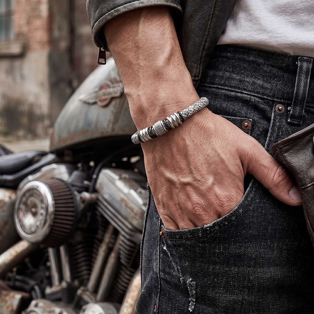  Edelstahl Armband PU Klassischer Zopf