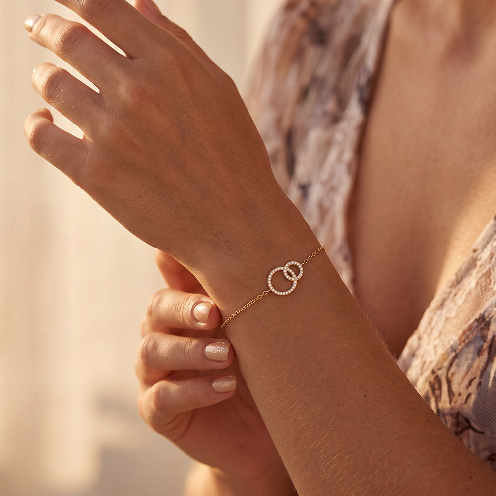 Edelstahl Armband 17cm zwei Zirkonia Ringe