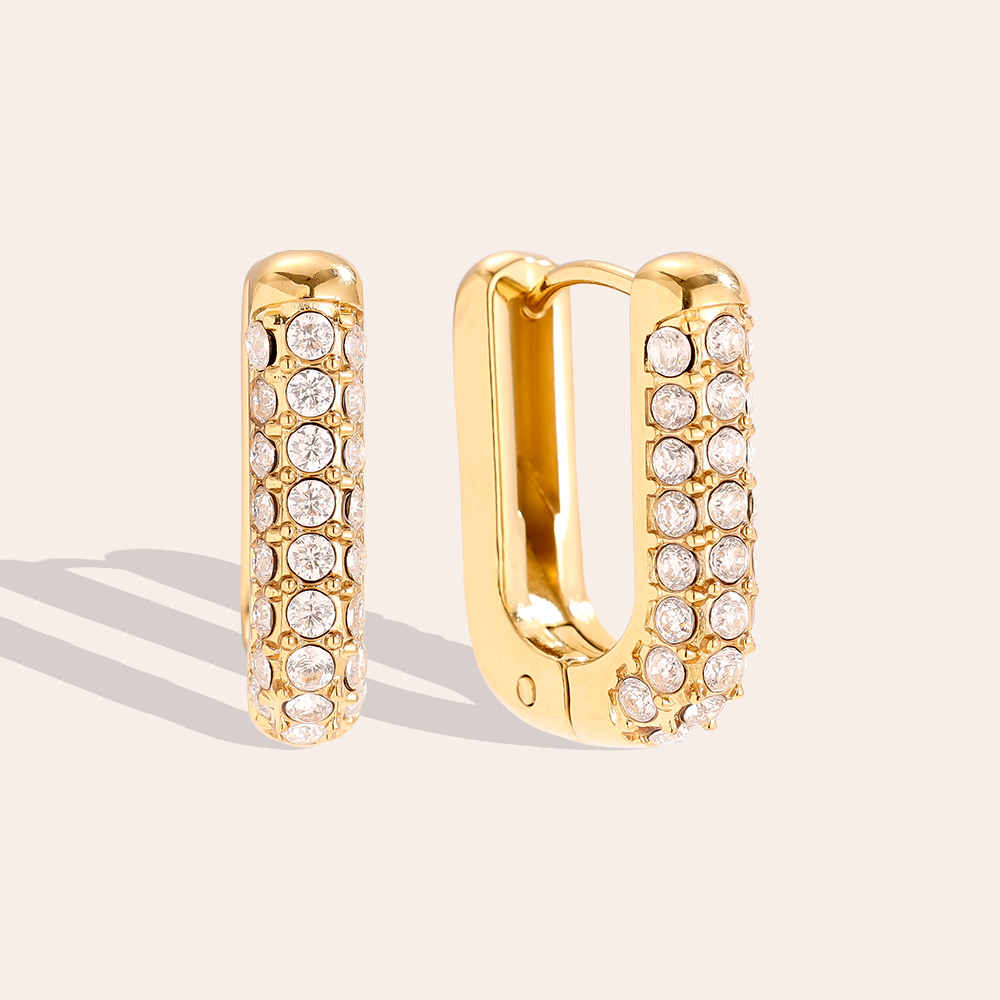 Edelstahl Ohrringe 13*17mm Diamond Oval Hoop