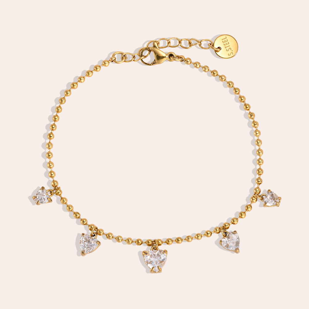 Edelstahl Armband 17cm funkelnde Zirkonia Herz