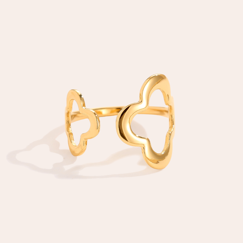Edelstahl Ring Two Lucky Flower