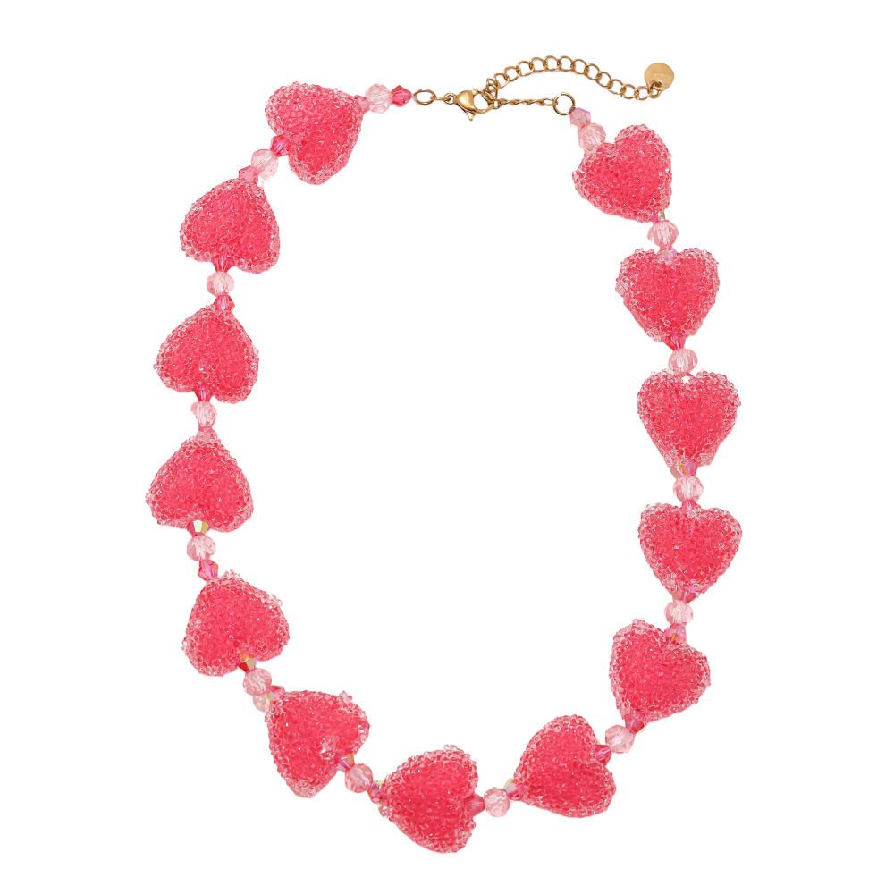 Edelstahl Halskette 38cm Acrylic Pink Heart Chain