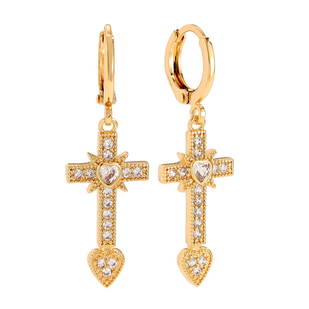 Vergoldete Ohrringe 3.9cm Diamond Cross And Heart