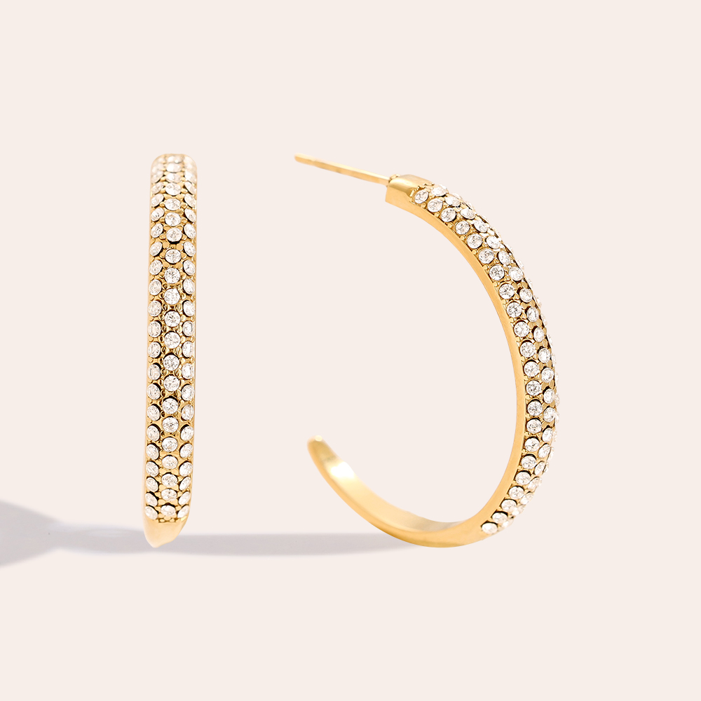 Edelstahl Ohrringe 24mm Half Diamond Hoop