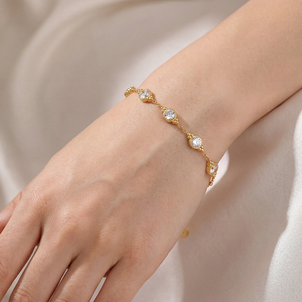 Edelstahl Armband 17.5cm viele funkelnde Zirkonia