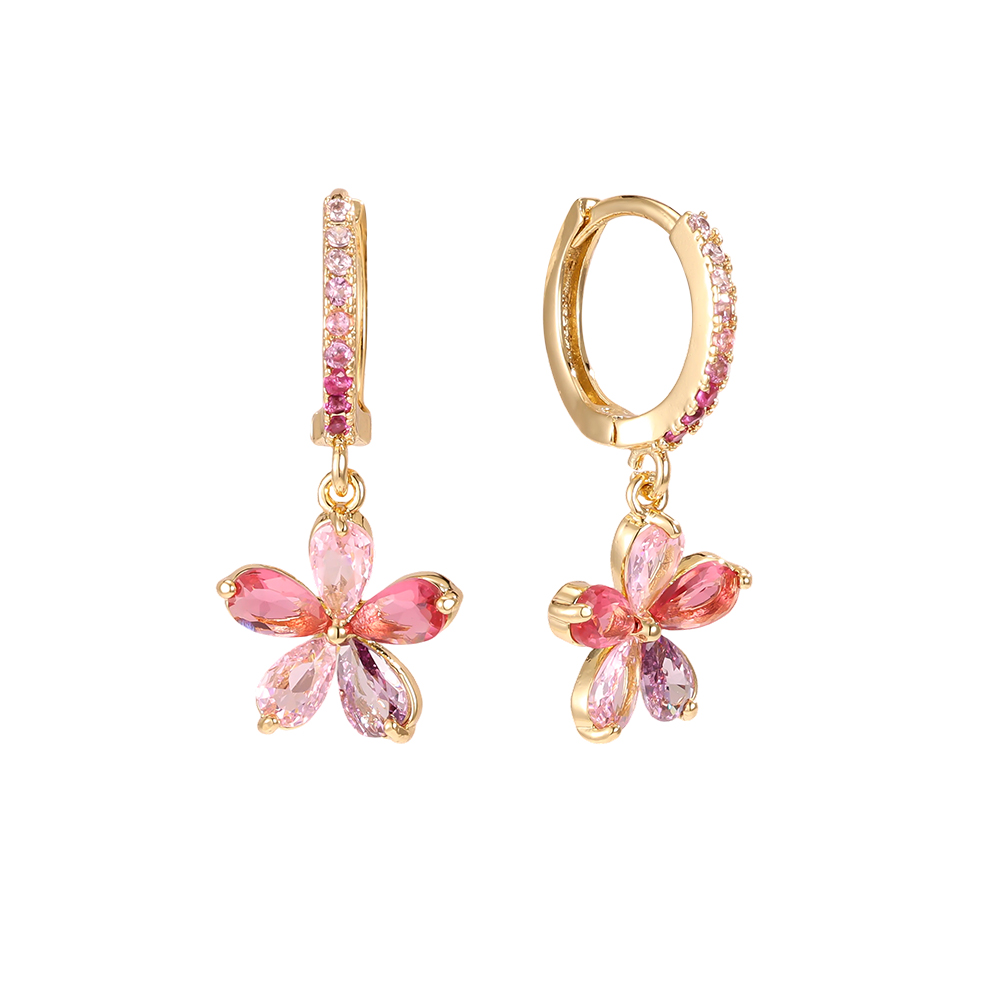 Vergoldete Ohrringe 26mm Zirkonia Blume  