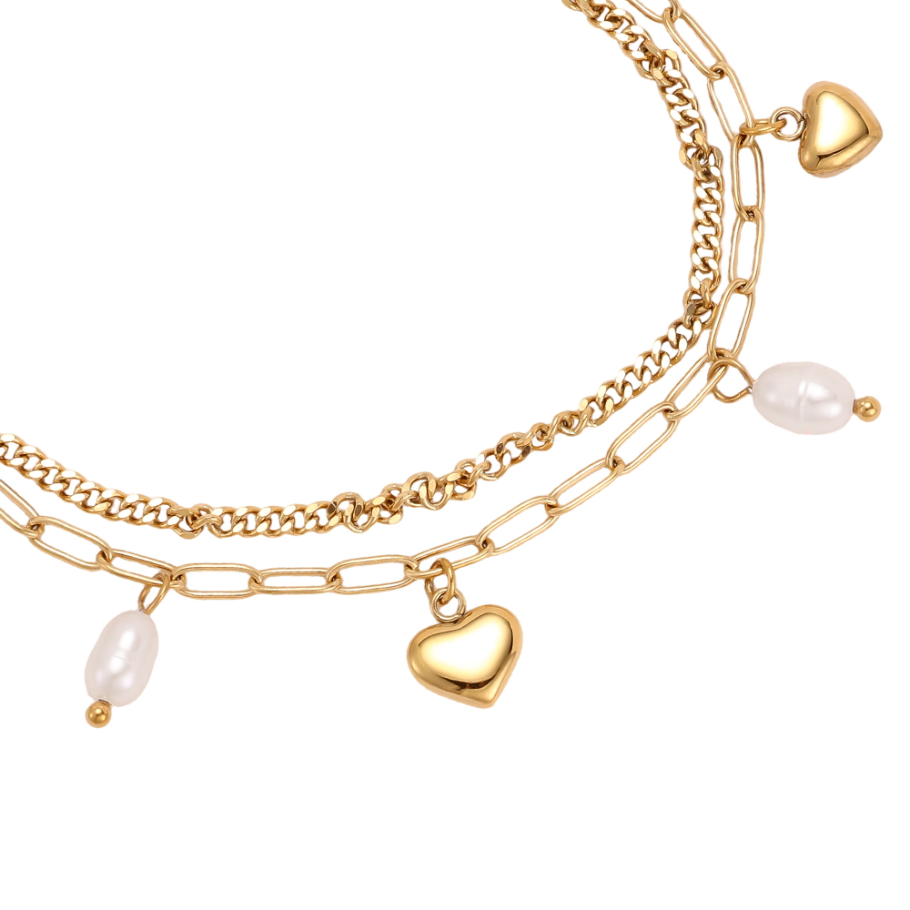 Edelstahl Armband 17cm Herz Süßwasserperlen