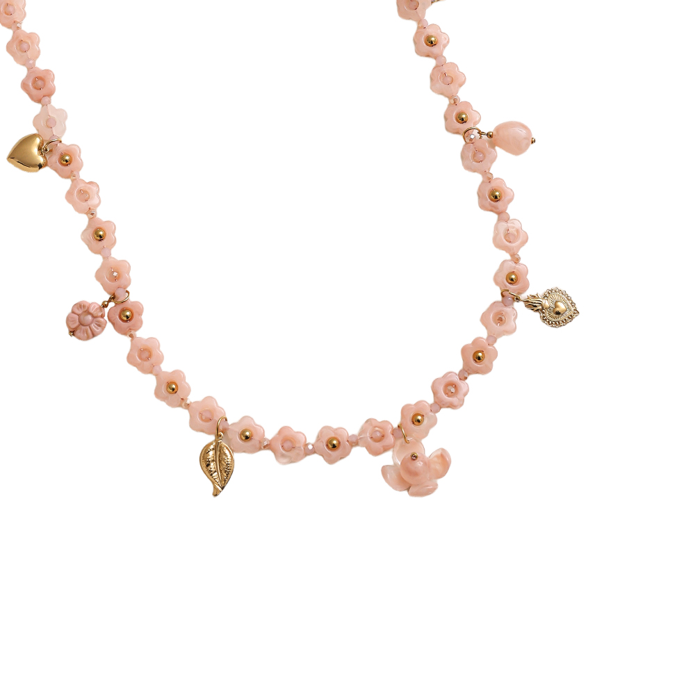 Edelstahl Halskette 90cm Harzblumen-Kette mit Charms