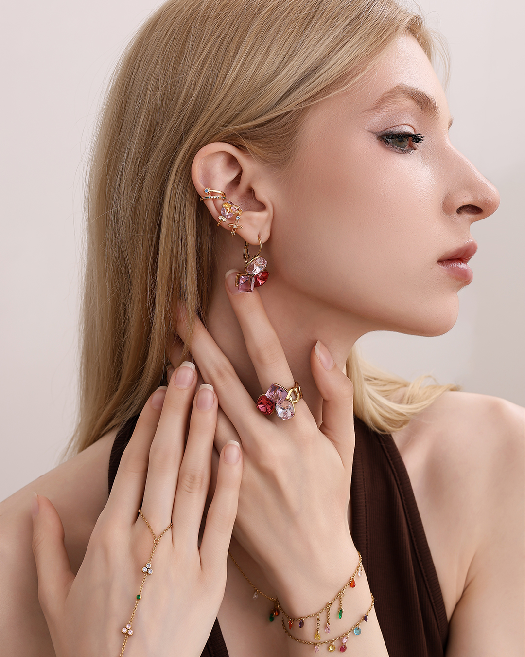 Vergoldete Ear-cuffs 15mm Zirkonia Singular Kleeblatt  