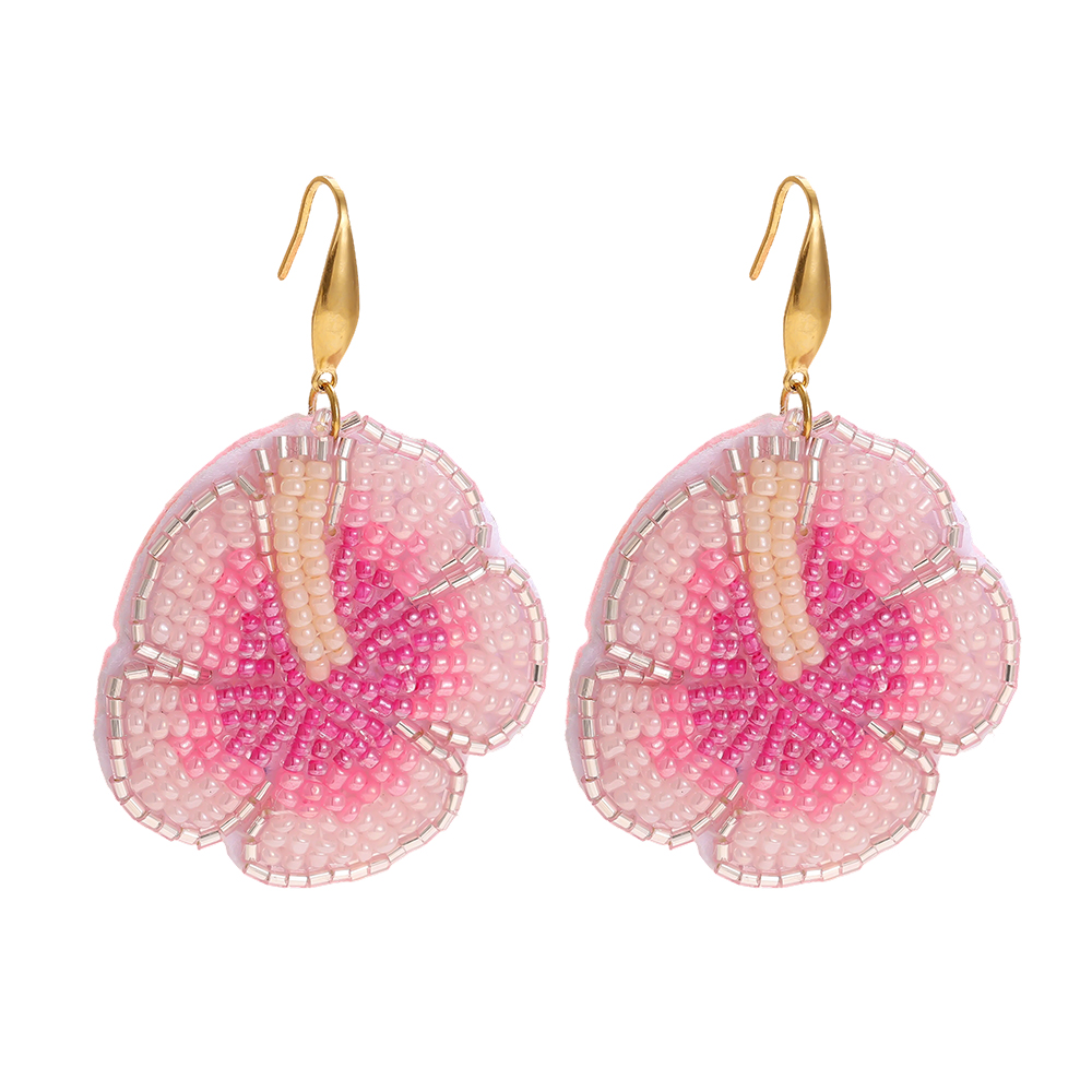 Edelstahl Ohrringe 65mm Pinke Beads Blumen