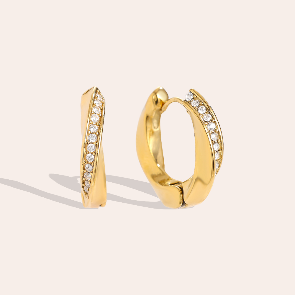 Edelstahl Ohrringe 1.7cm Diamond Twist Hoop