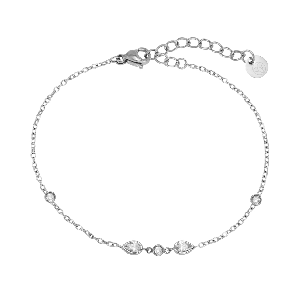 Edelstahl Armband 17cm tropfenförmiger Zirkonia