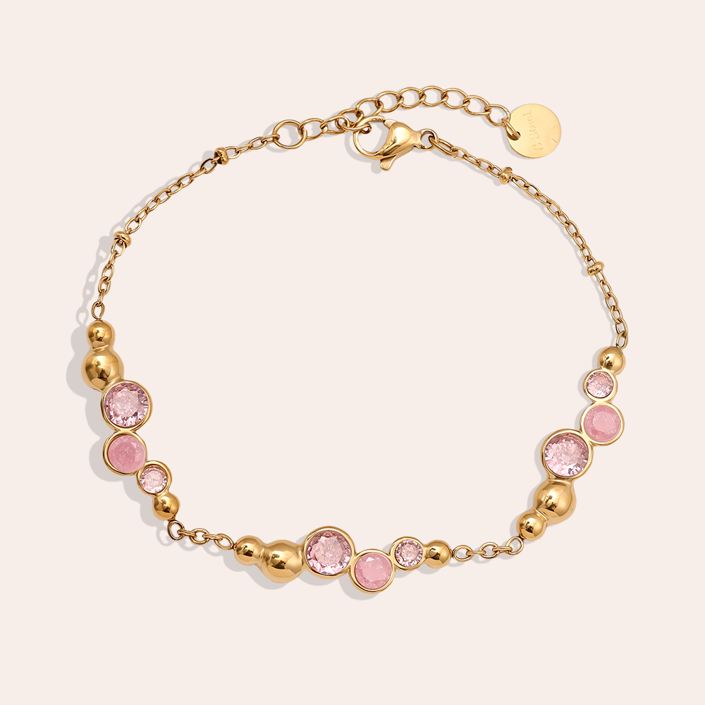 Edelstahl Armkette 17cm Pro Pink Round Diamond