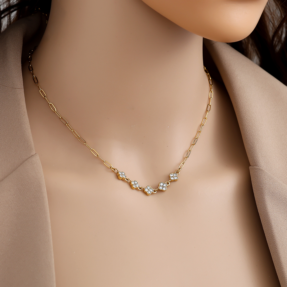 Edelstahl Halskette 41cm Three Diamond Flowers