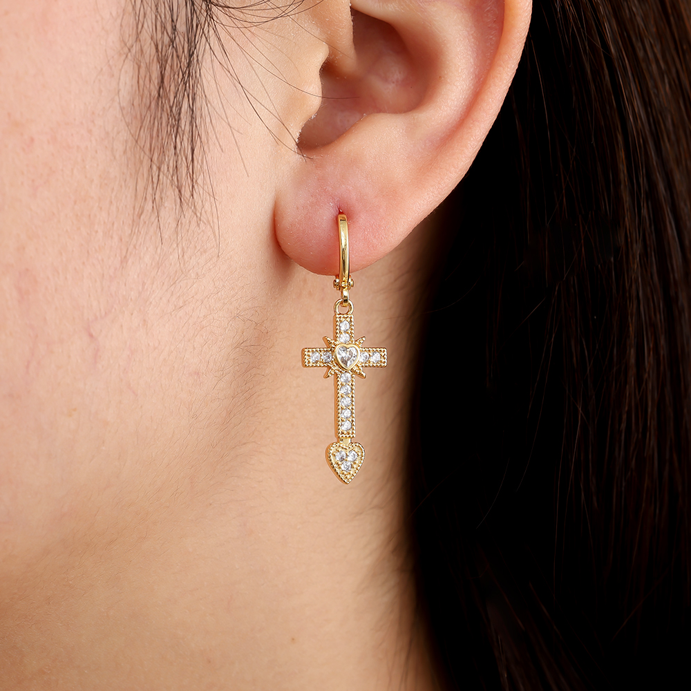 Vergoldete Ohrringe 3.9cm Diamond Cross And Heart