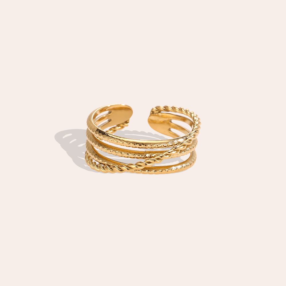 Edelstahl Ring Verstellbarer dreireihiger filigraner Ring