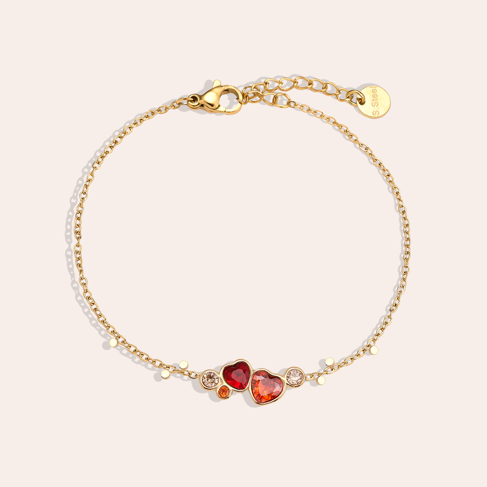 Edelstahl Armkette 17cm Diamond Red Heart