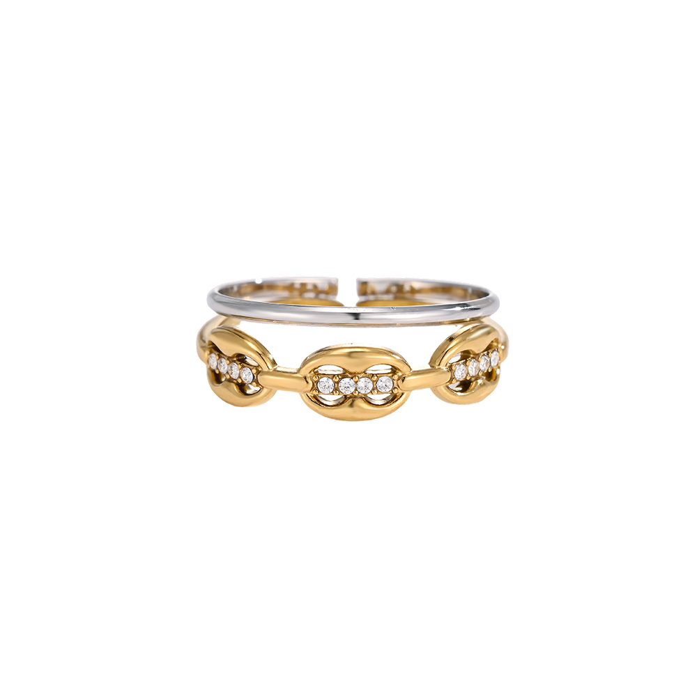 Edelstahl Ring Verstellbar Oval Link Zirkonia Mehrreihig