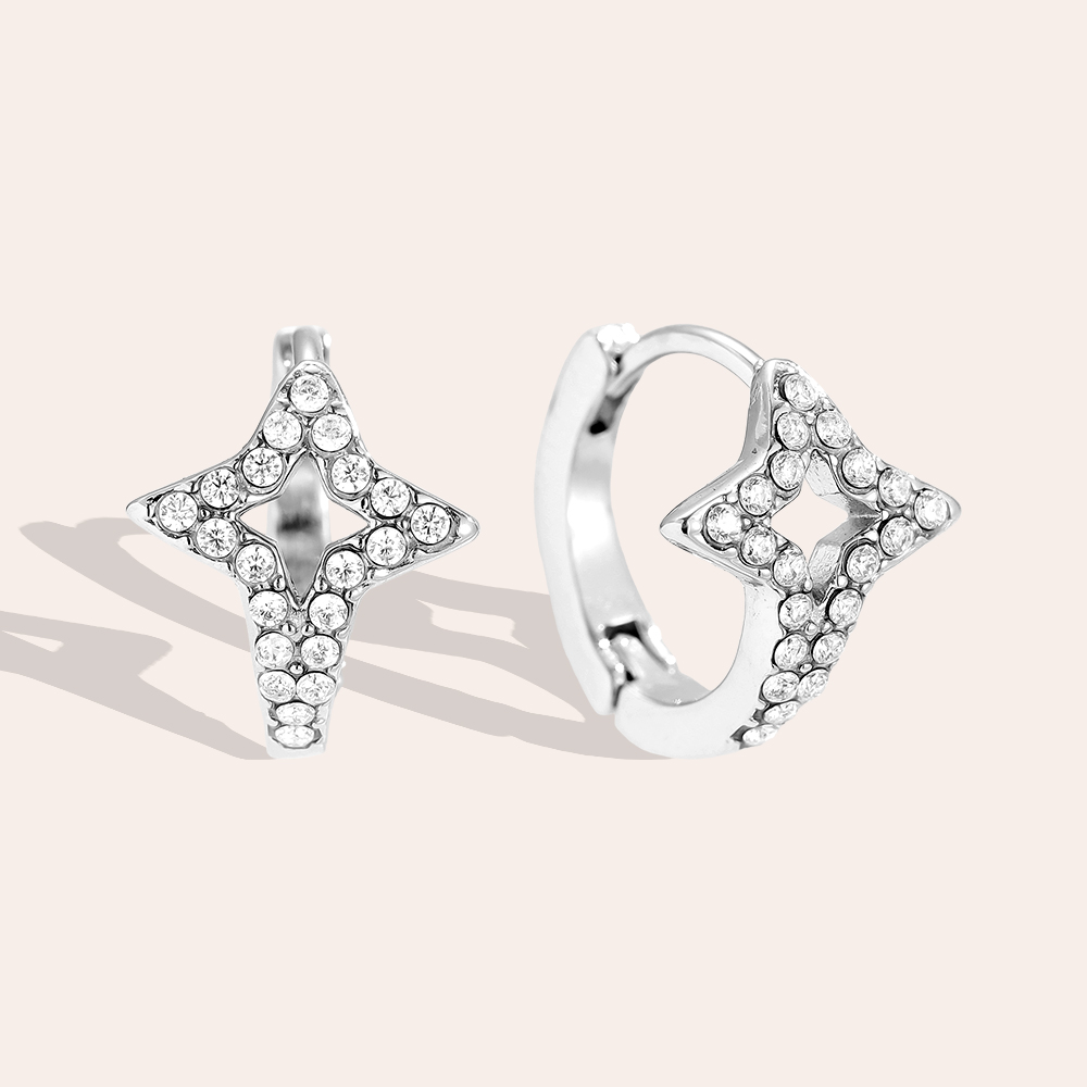 Edelstahl Ohrringe 14mm Diamond Star Hoop