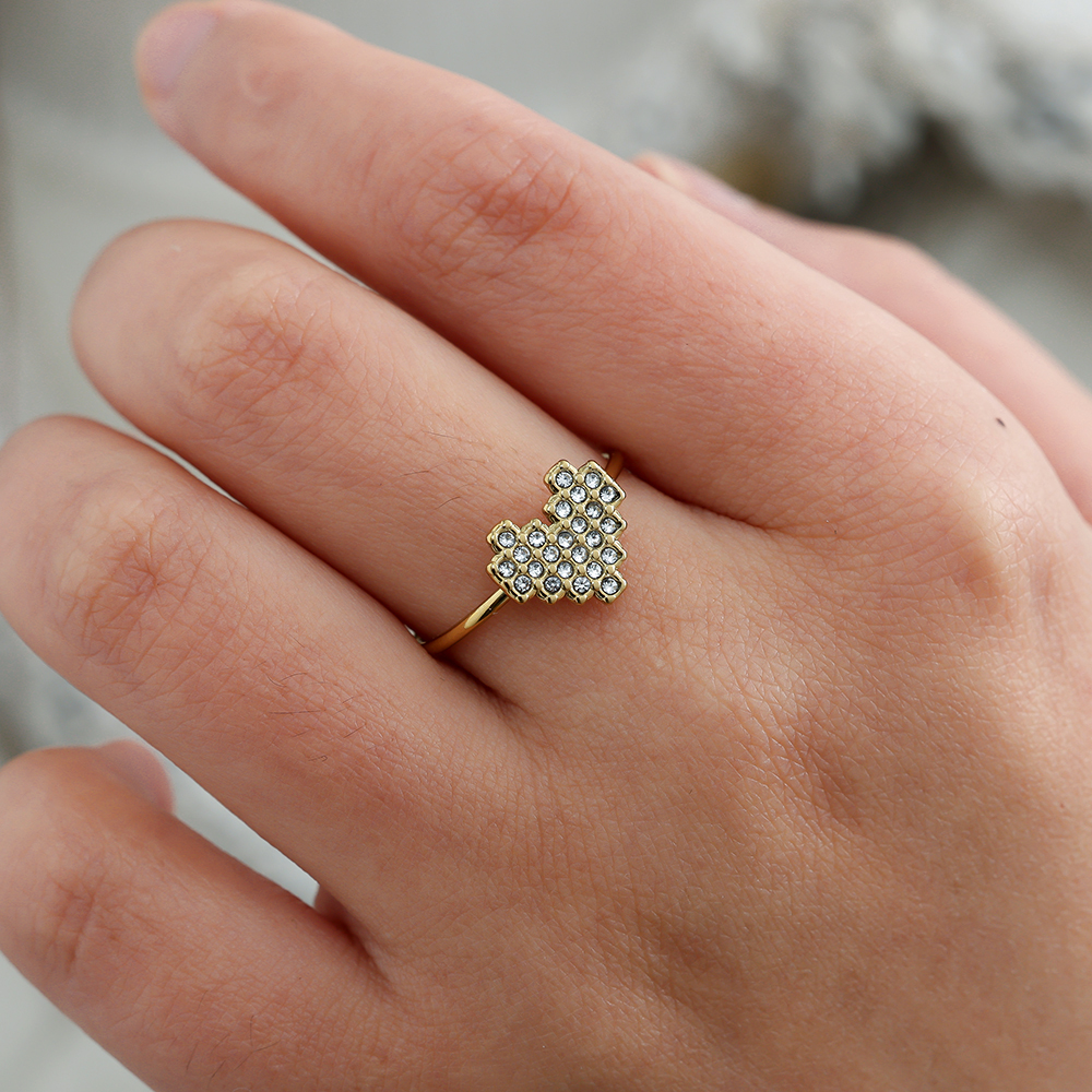 Edelstahl Ring Glory Heart Diamond