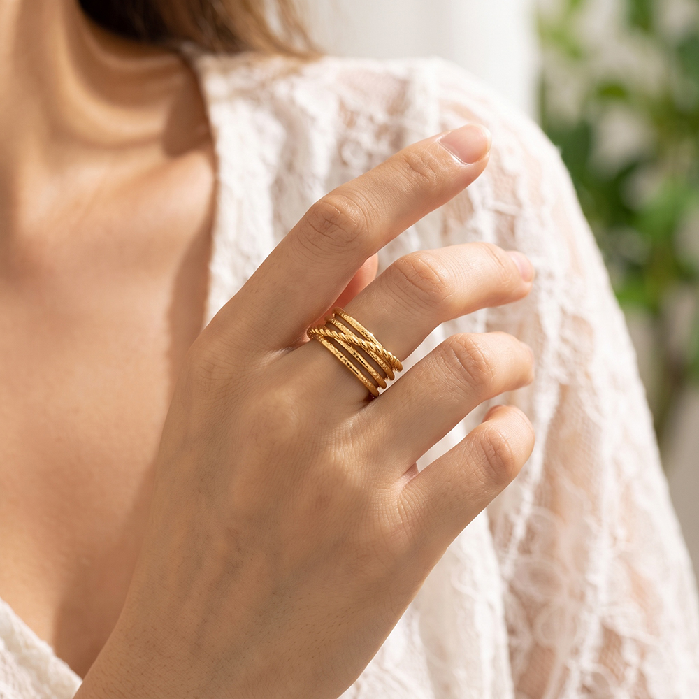 Edelstahl Ring Verstellbarer dreireihiger filigraner Ring