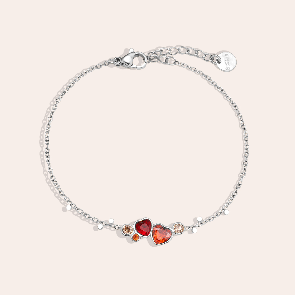 Edelstahl Armkette 17cm Diamond Red Heart