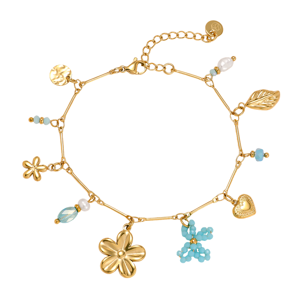 Edelstahl Armband 17cm Blume Schmetterling Herz
