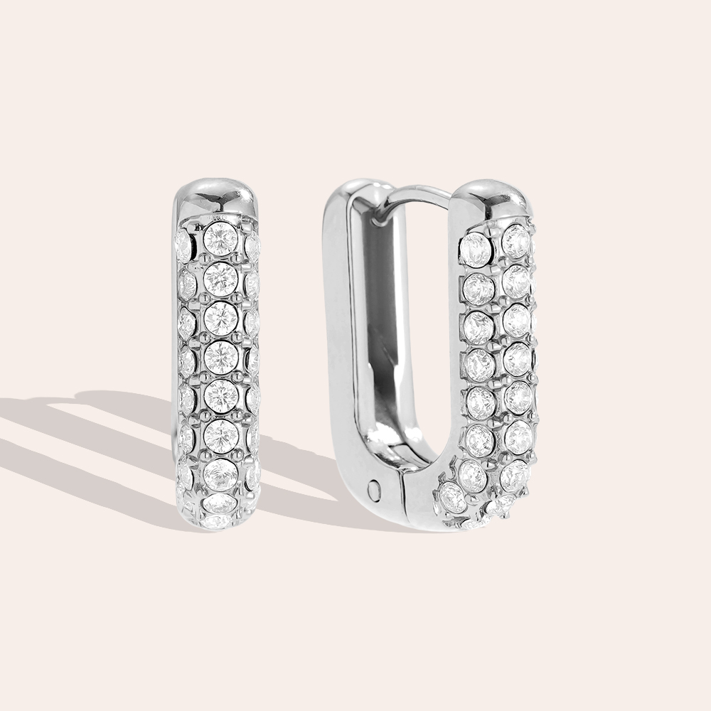 Edelstahl Ohrringe 13*17mm Diamond Oval Hoop
