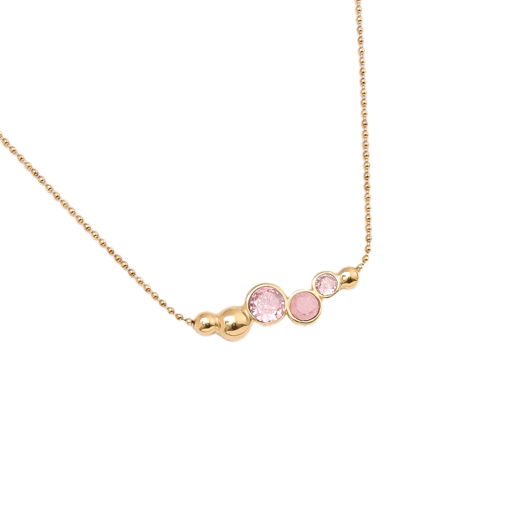 Edelstahl Halskette 40cm Pink Round Diamond