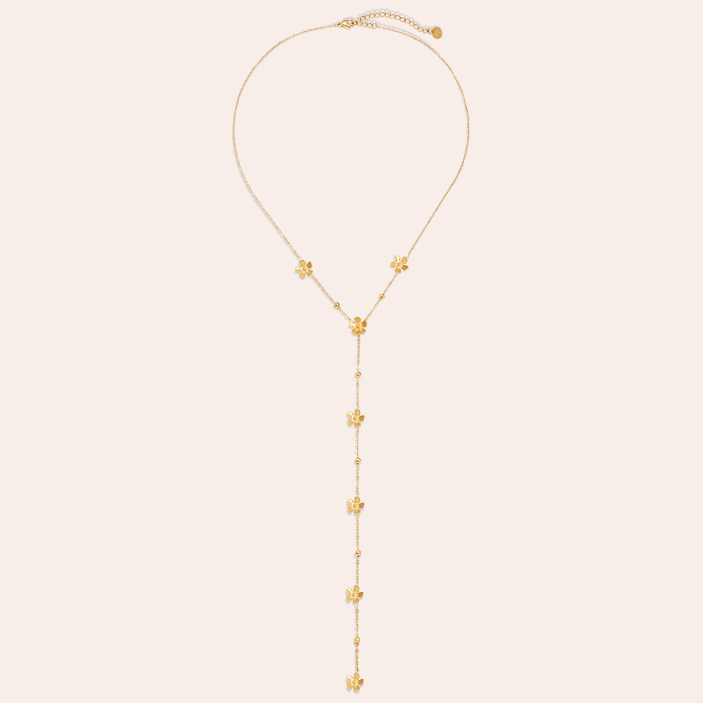Edelstahl Halskette 41cm Y-Kette mit Blumen