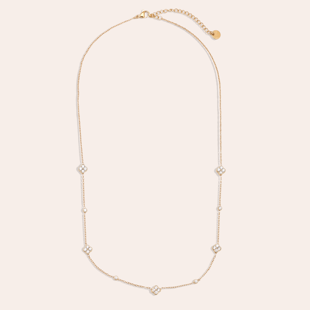 Edelstahl Halskette 43cm Small Diamond Flower