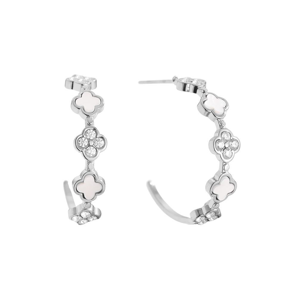 Edelstahl Ohrringe 25mm Lucky Flower Half Hoop