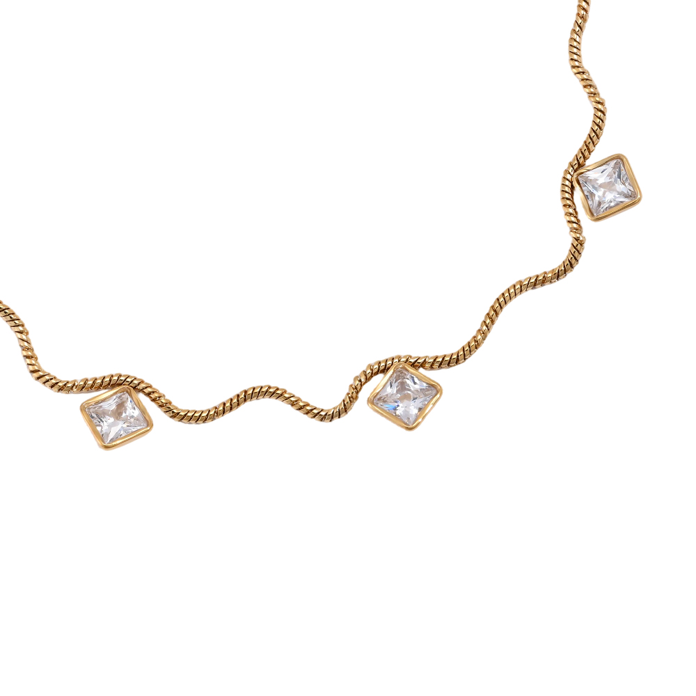 Edelstahl Armband 17cm Wellenkette mit Cube Zirkonia