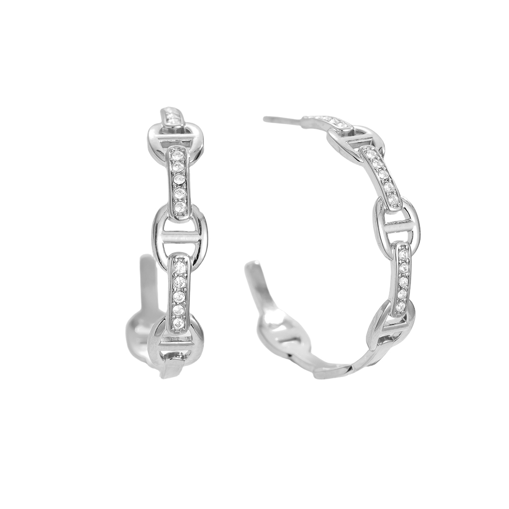 Edelstahl Ohrringe 3cm Pig Nose Diamond Half Hoop