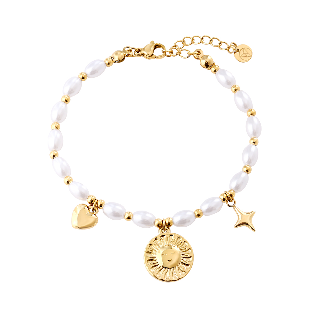Edelstahl Armband 17cm Pearl Chain With Charms