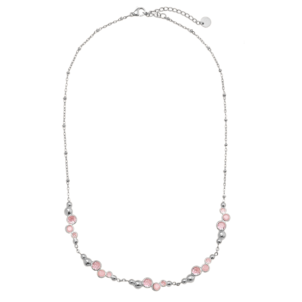 Edelstahl Halskette 42cm Pro Pink Round Diamond