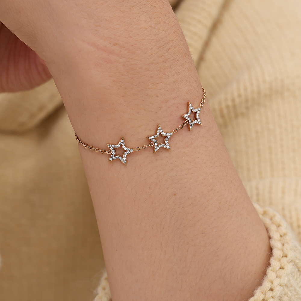 Edelstahl Armkette 17cm Three Diamond Star
