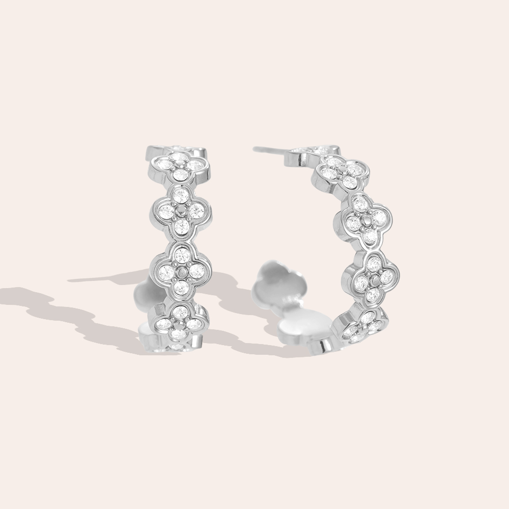 Edelstahl Ohrringe 2.5cm Diamond Lucky Flower Hoop