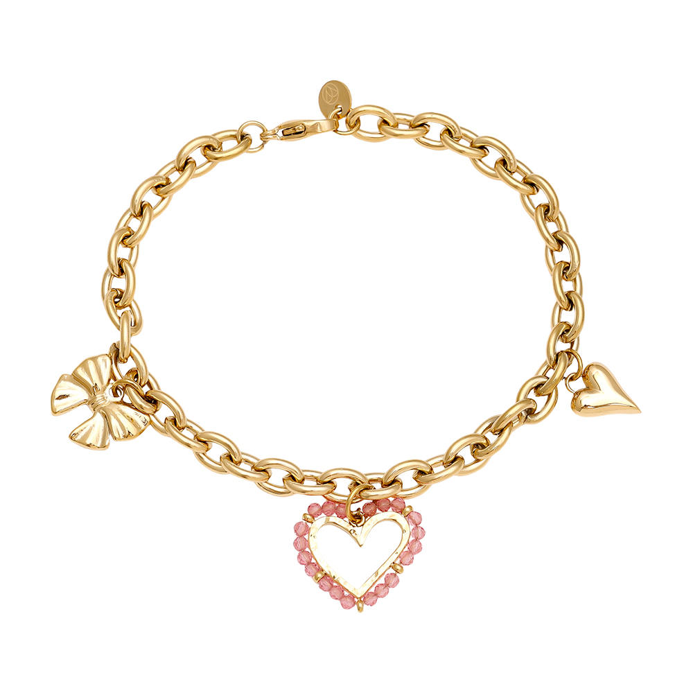 Edelstahl Armkette 17cm Pink Heart And Charms