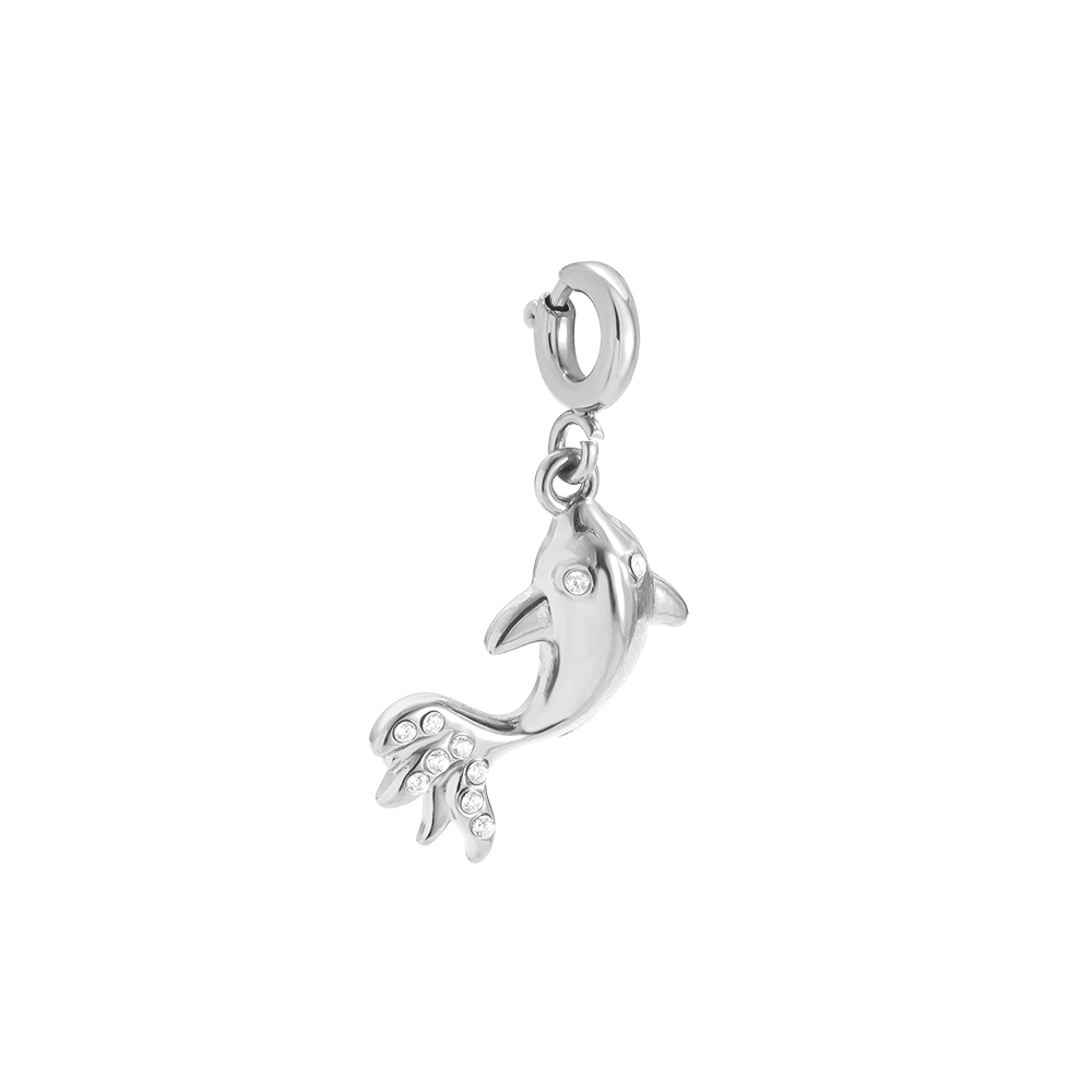 Edelstahl Pendant 14mm Spring Clasp Diamond Fish