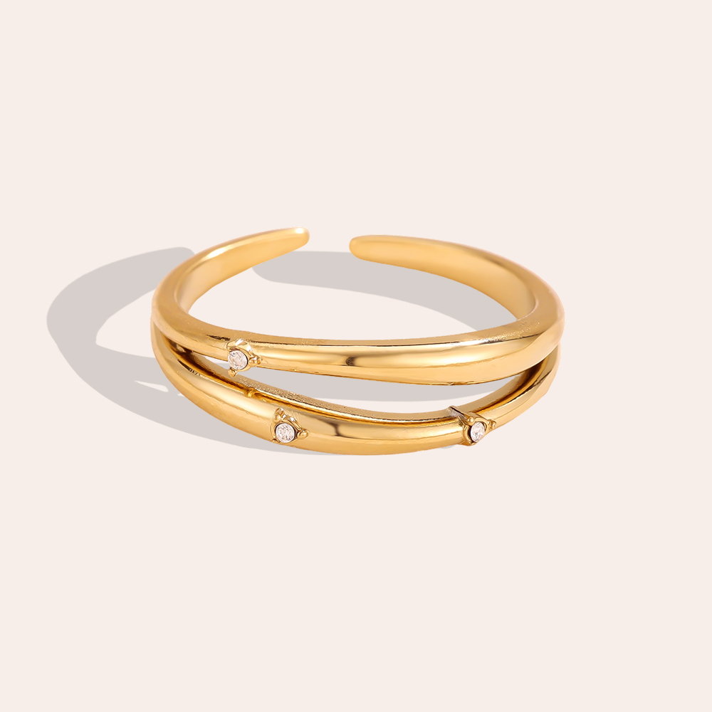 Edelstahl Ring Verstellbarer Doppel Zirkonia