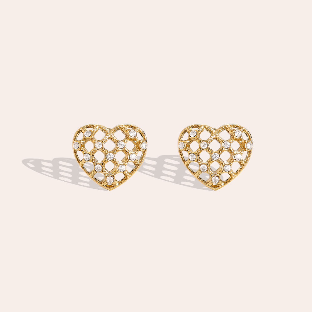 Edelstahl Ohrringe 1.2cm Elegant Diamond Heart